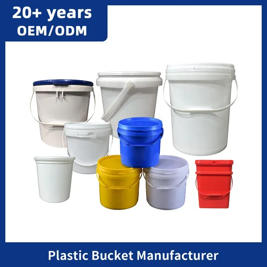 Secchio rotondo in plastica bianca per uso alimentare in PP per pittura ad acqua, con manico e coperchio